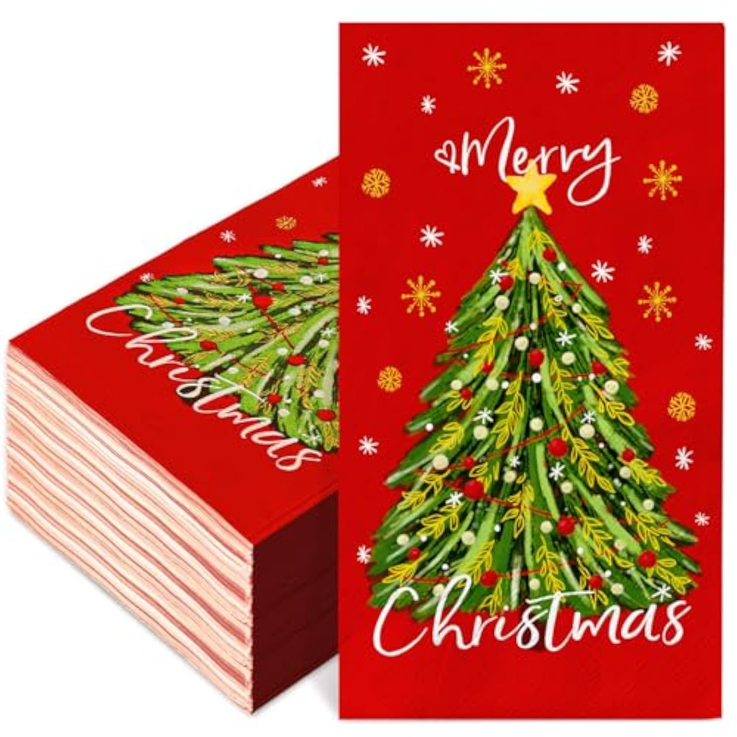 80Pcs Merry Christmas Guest Napkins Disposable Red Xmas Tree Snowflake Paper Napkins Dinner Hand Napkins For Winter Party Tableware Supplies