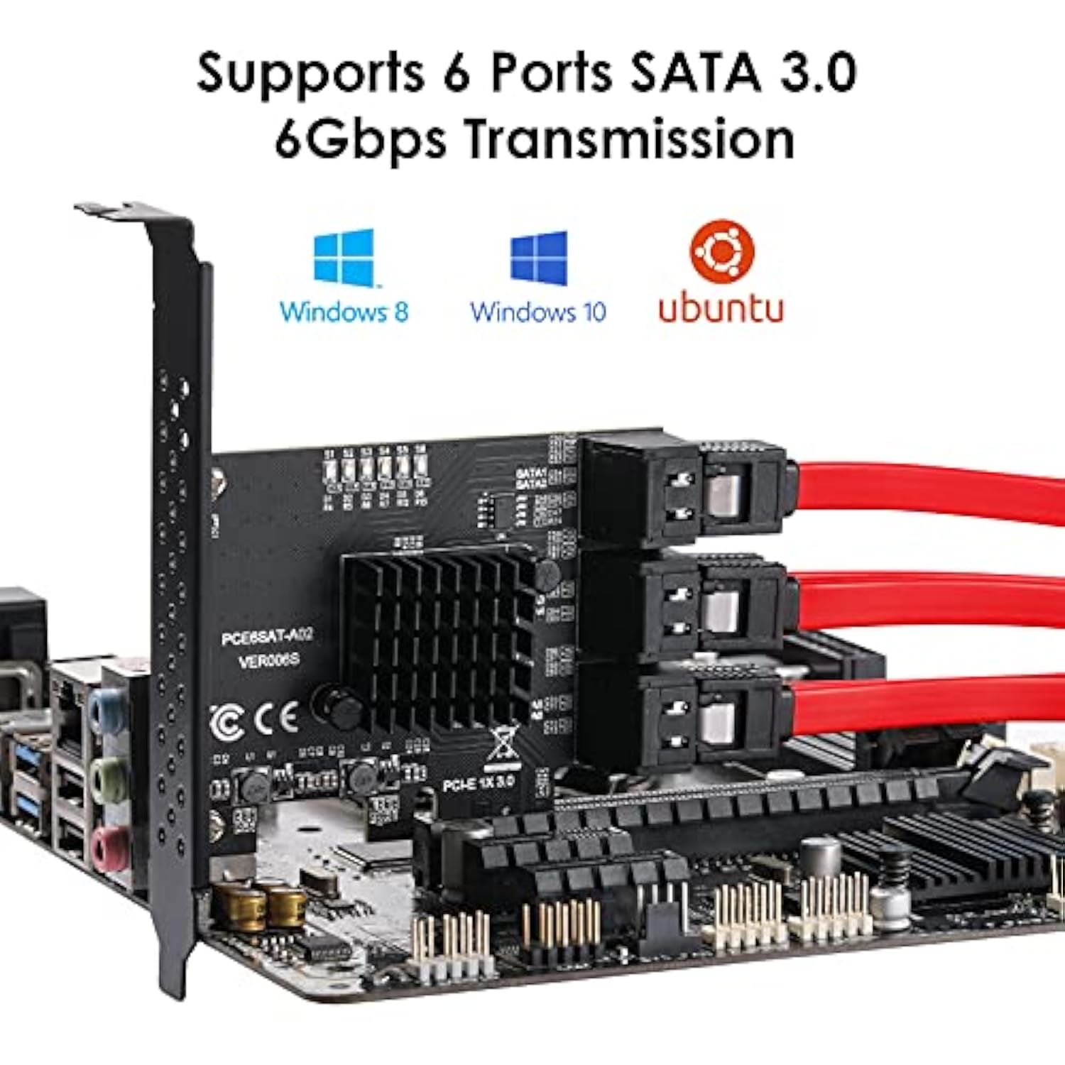 Pcie Sata Card 6 Ports, With 6 Sata Cables And Low Profile Bracket, 6 Gbps 1X