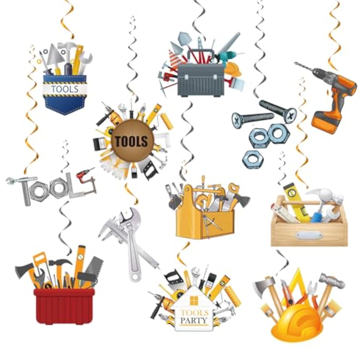 24 Pcs Tools Hanging Decorations Tools Hanging Swirls Ceiling Swirls Tools Birthday Party Supplies For Tools Party Decorations Toolbox Decorations