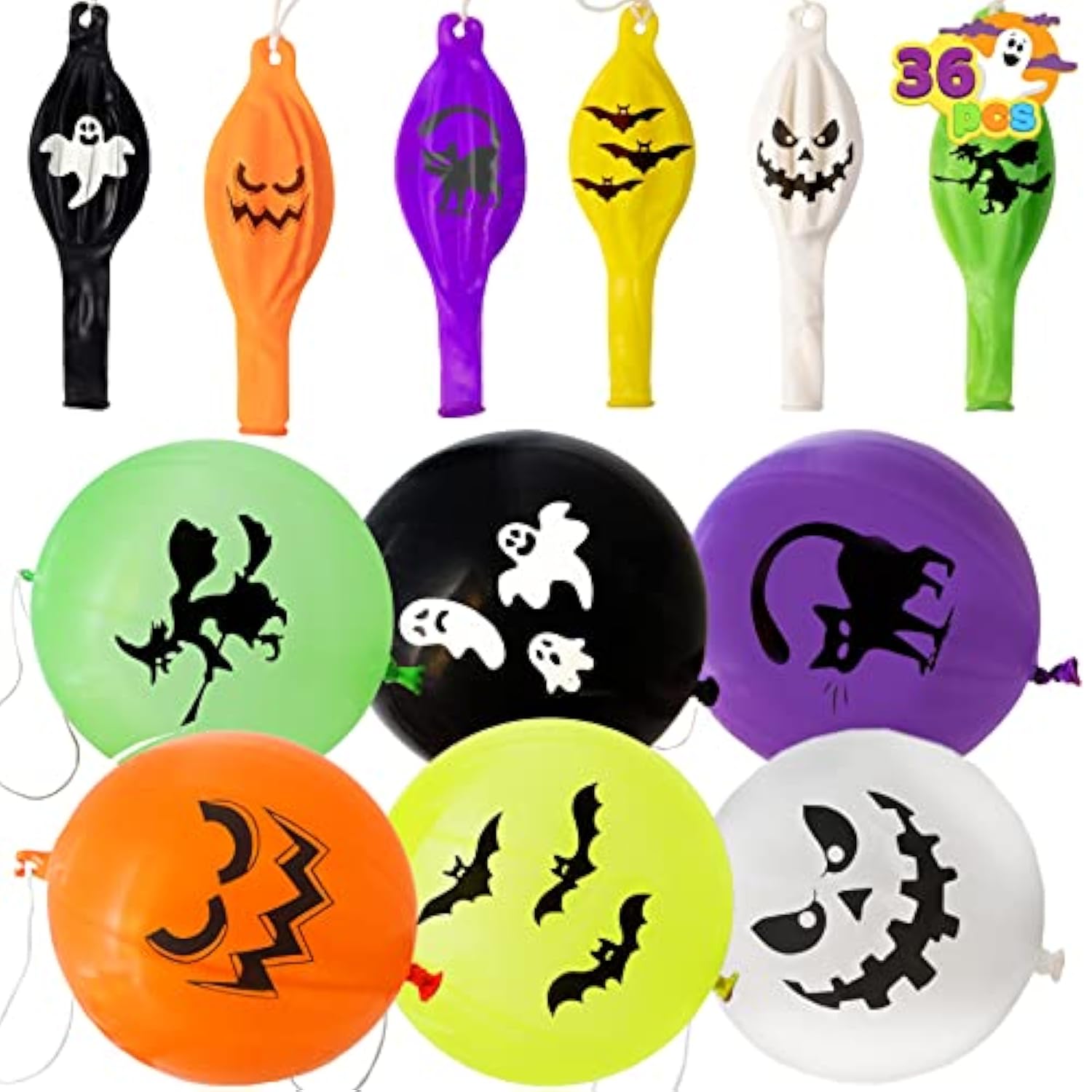 36Pcs Halloween Punch Balloons - Kids Party Favors, Trick or Treat Toys & Decorations