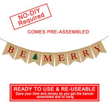 Be Merry Christmas Tree Garland | Holiday Bunting | Indoor/Outdoor Natural Burlap Banner