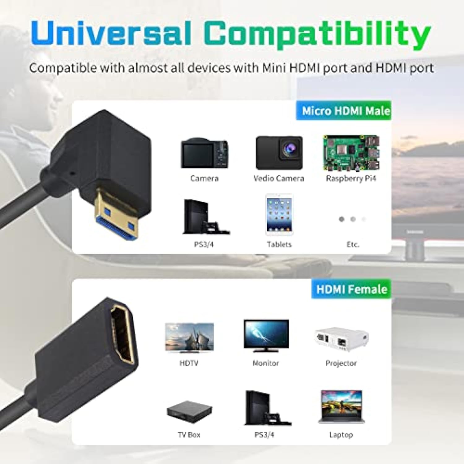 8K 90 Degree Mini Hdmi To Hdmi 2.1 Cable, 48Gbps Down Anglet Mini Hdmi Male To