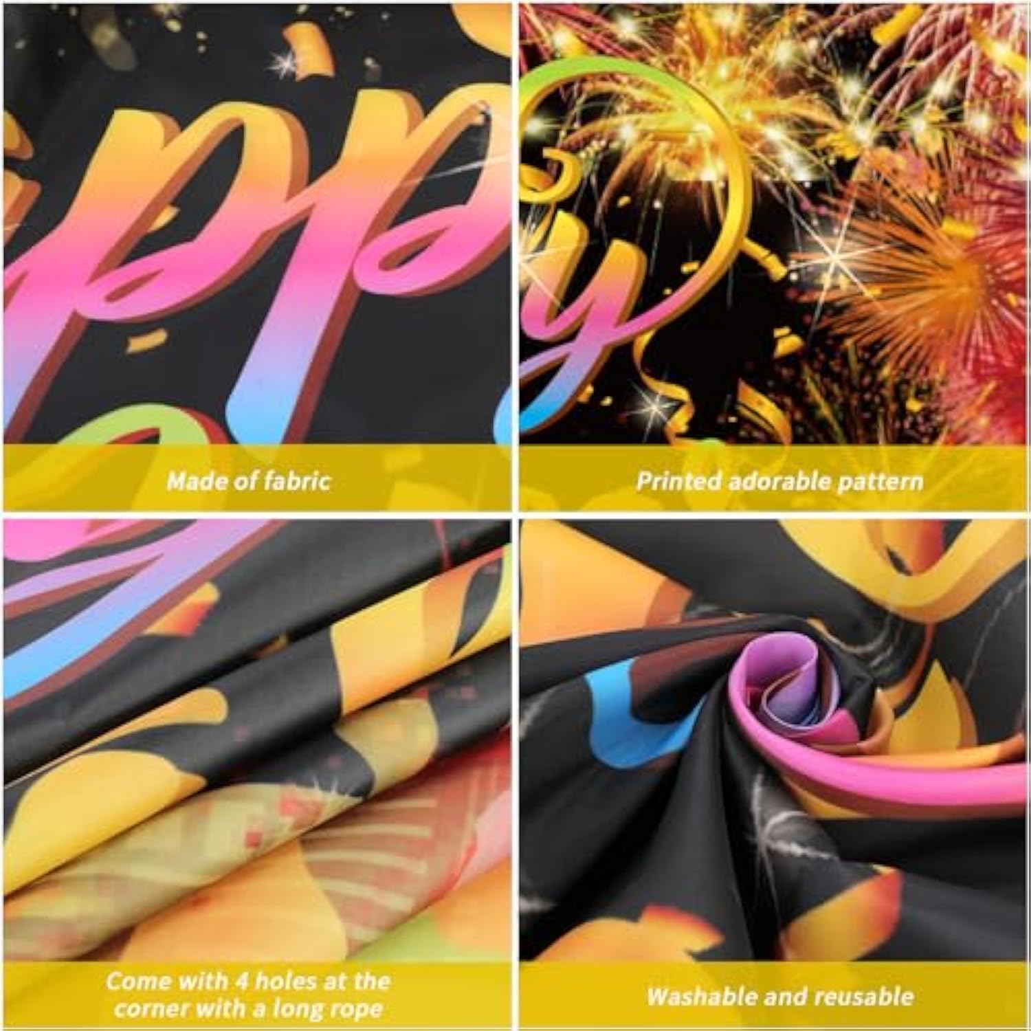 XL Happy New Year 2026 Banner Backdrop Party Supplies