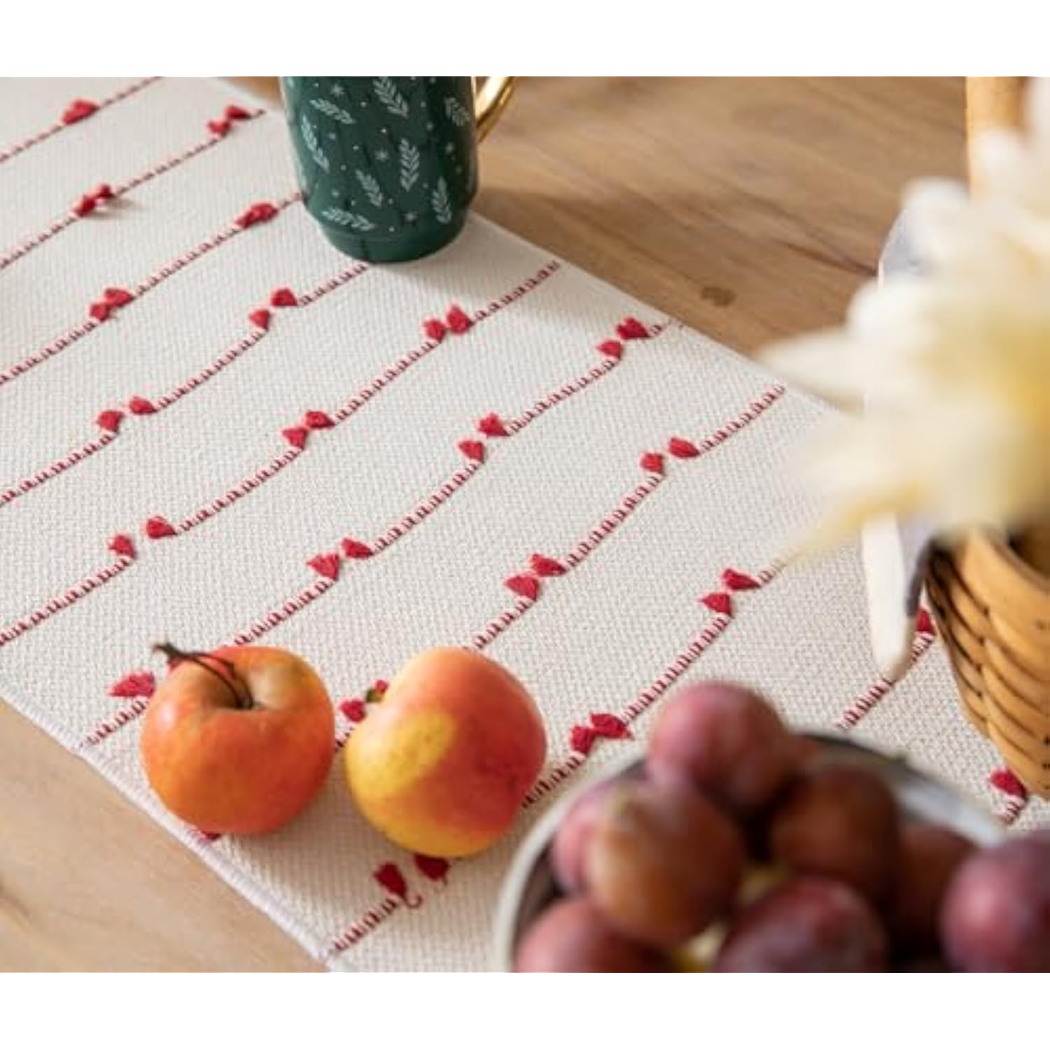 Christmas Table Runner 72 Inchs Long For Modern Farmhouse Room Home Christmas Decorations, Boho Red Table Runner, Natural Cotton Woven With Tassels For Holiday Kitchen And Dining Table Decor
