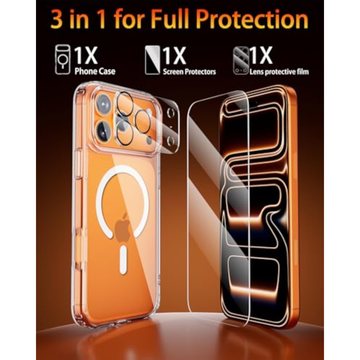 Magnetic Slim Case for iPhone 17 Pro Max, Compatible with MagSafe, Shockproof and Anti-Yellowing, Full Camera Protection, Includes Screen & Lens Protectors, Clear Protective Case