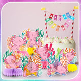12 Pcs Axolotl Birthday Party Decorations Axolotl Honeycomb Centerpieces Table Decoration 3D Double Side Cute Table Topper For Axolotl Backdrop Party Favor
