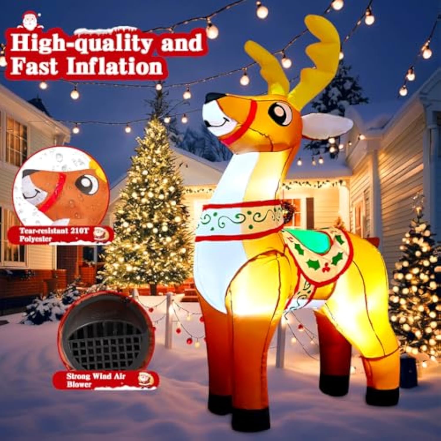 6 Ft Christmas Inflatables Reindeer Outdoor Decorations Blow Up Yard Cute Deer With Built-In Leds For Xmas Garden Lawn I