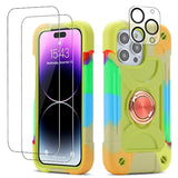 Heavy Duty Shockproof Military Grade Rugged Cover with 2 Pack Glass Screen Protector + 1 Pack Camera Lens Protector for iPhone 14 Pro Max