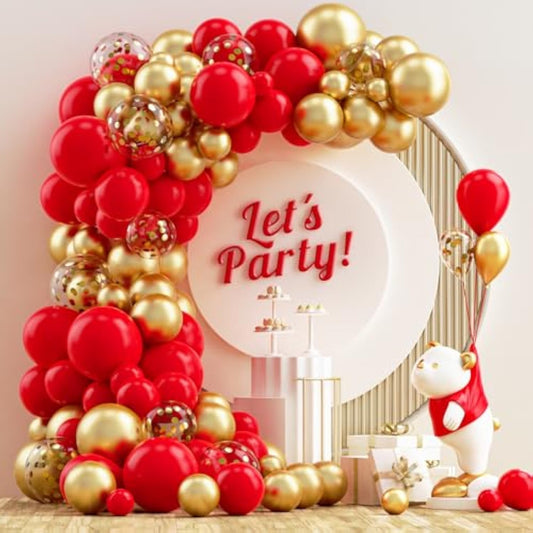 Red Gold Confetti Balloons Garland Arch Kit, 120 Pcs 12In 10In 5In Lat