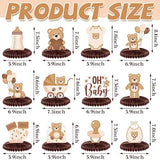 12Pcs Neutral Cream Bear Honeycomb Centerpieces – Baby Shower Table Decorations (Brown)