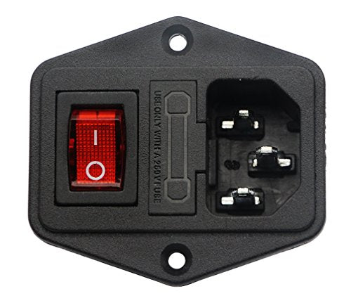 10A 250V Ac Rocker Switch Power Socket 3 Pin Iec320 C14 Inlet Module Plug Fuse (2Packs)