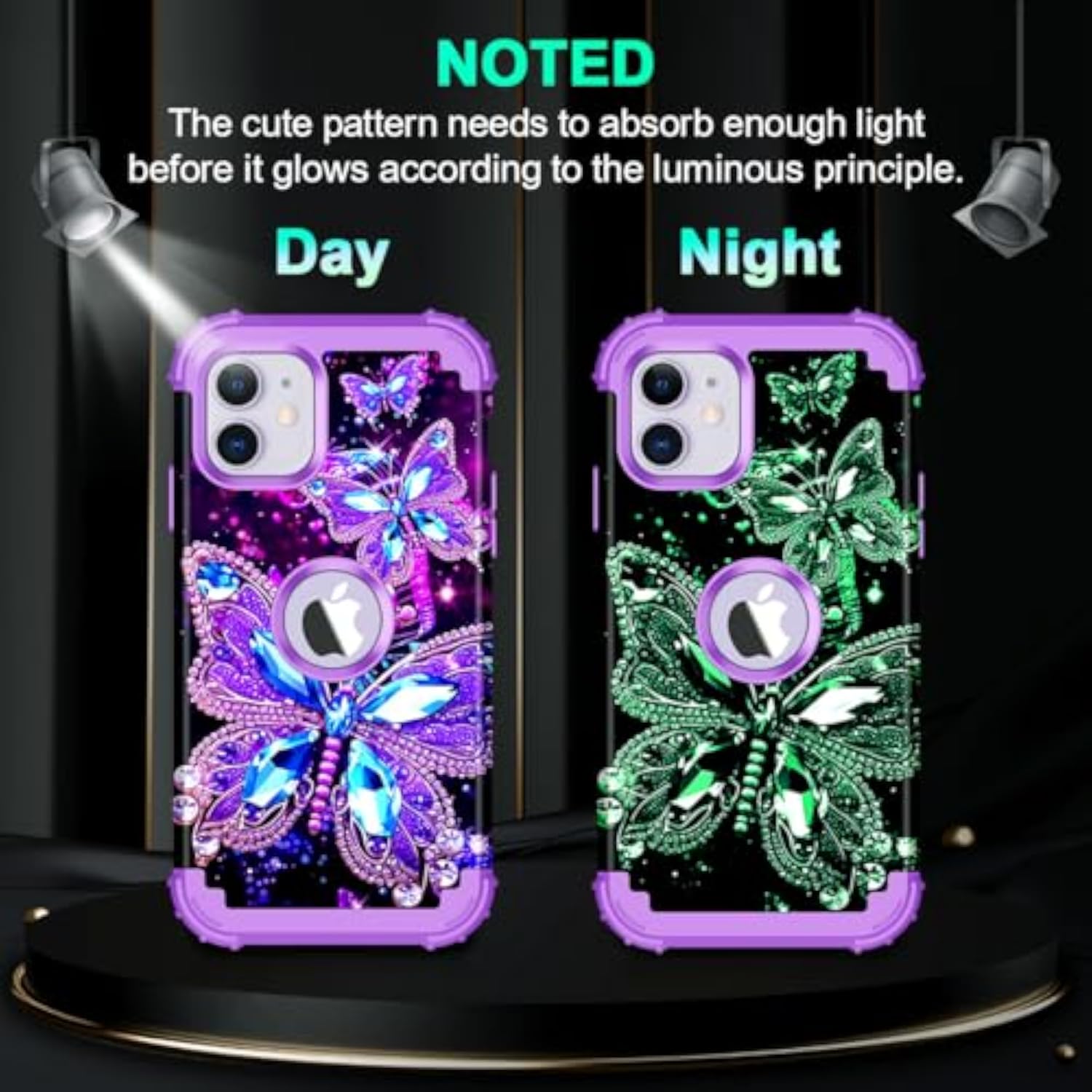 Glow in the Dark Heavy Duty Shockproof Case for Apple iPhone 11 6.1 inch, Compatible with iPhone 11 Case, Three Layer Full Protection Hard Plastic Bumper+Soft Silicone Protective Case