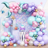 Mermaid Balloon Garland Arch Kit, Pastel Pink Purple Teal Blue Clear Latex Balloons With Mermaid Tail Seashell Foil Balloons, For Girls Mermaid Party Decorations Ocean Theme Birthday Party Supplies