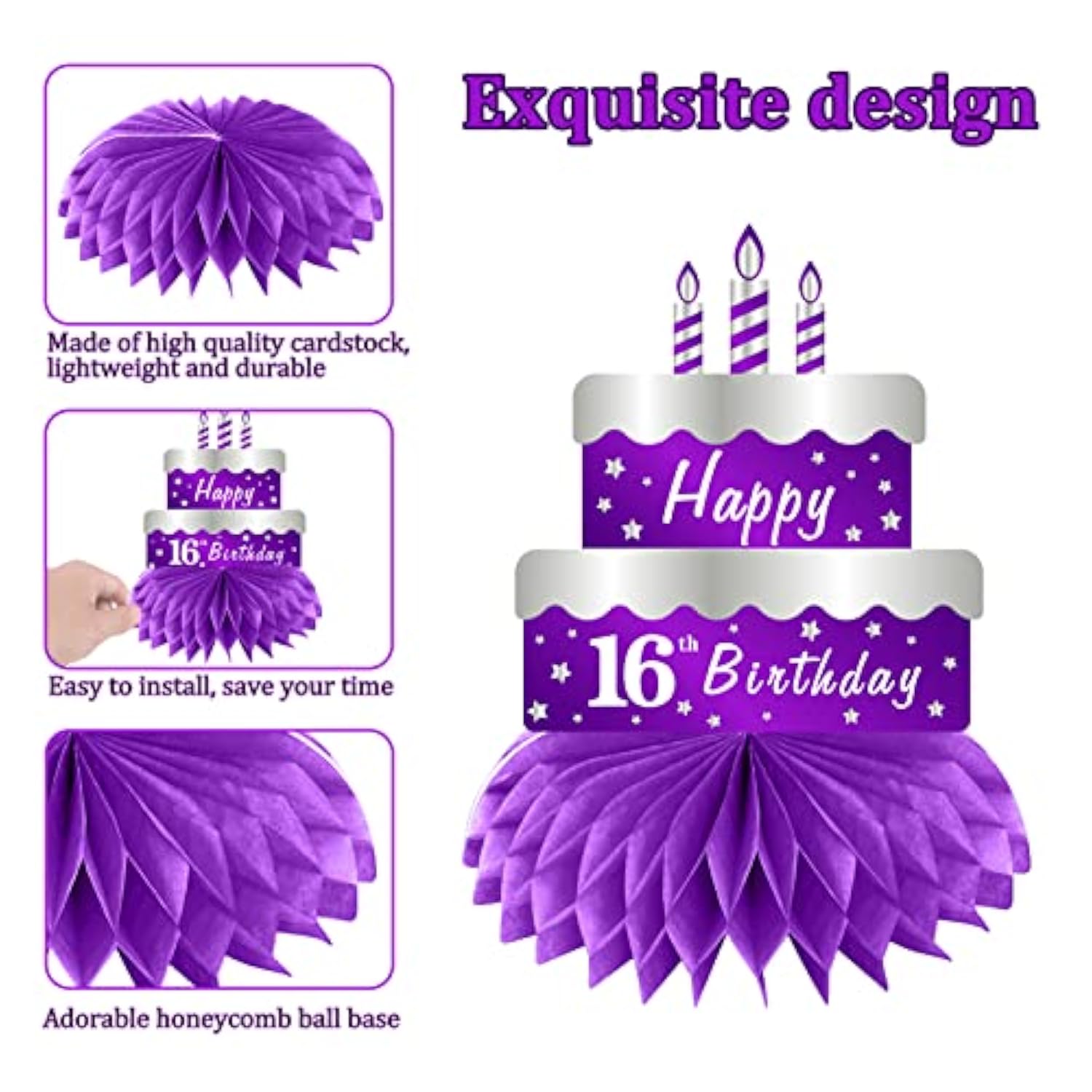 Purple Silver Sweet 16Th Birthday Table Centerpiece Decorations For Gi