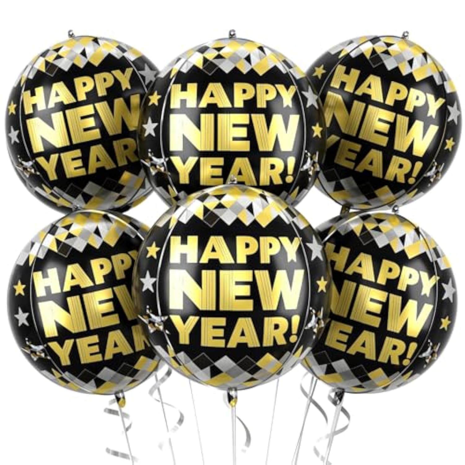 6pc Jumbo 22-Inch "Happy New Year" Balloons Black & Gold 2026 Foils