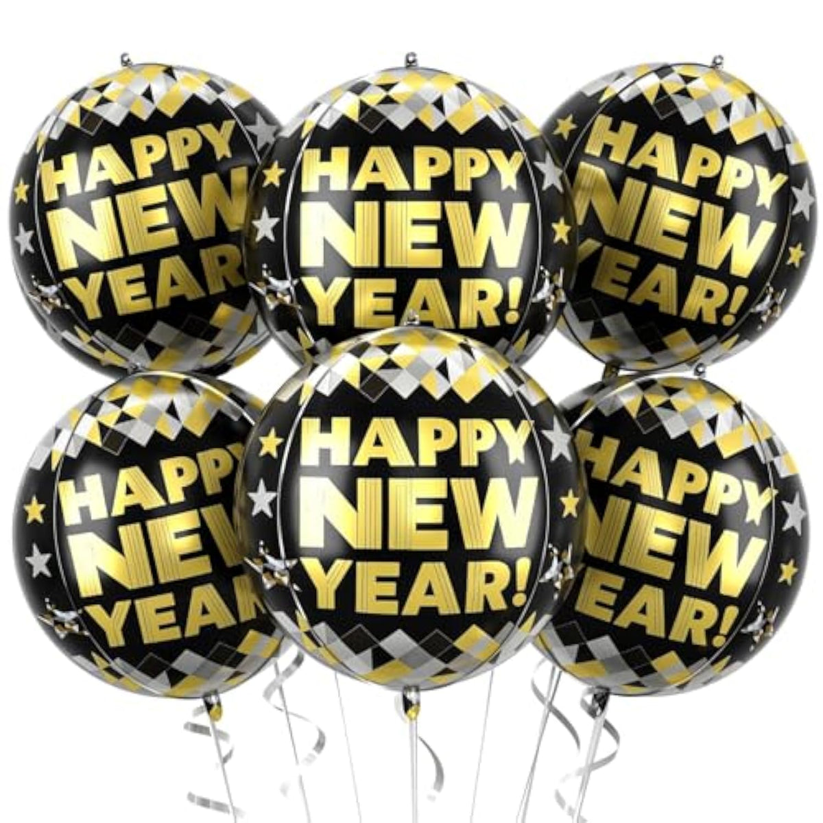 6pc Jumbo 22-Inch "Happy New Year" Balloons Black & Gold 2026 Foils