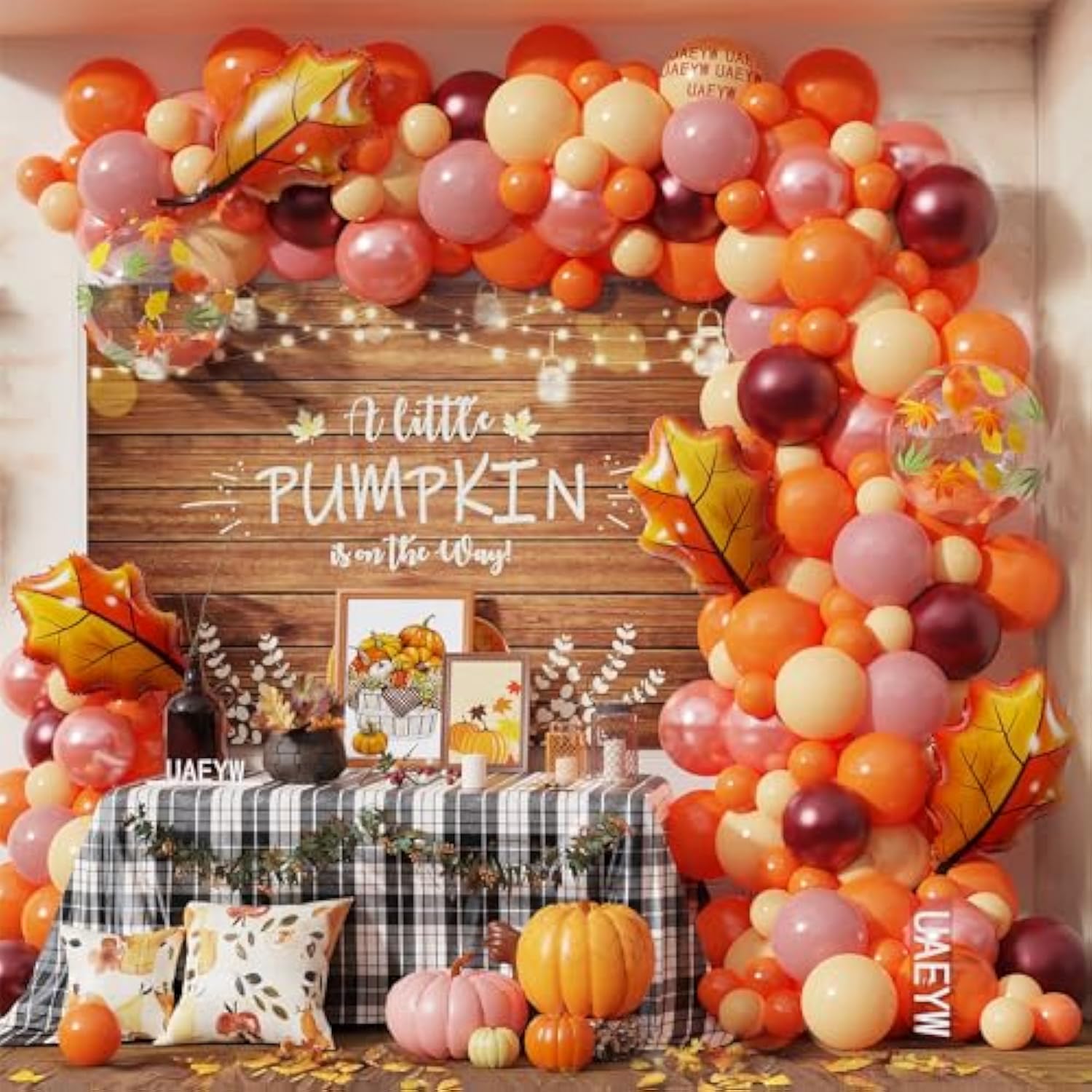 138PCS Fall Balloon Arch Kit with Orange Blush Burgundy Balloons for Thanksgiving