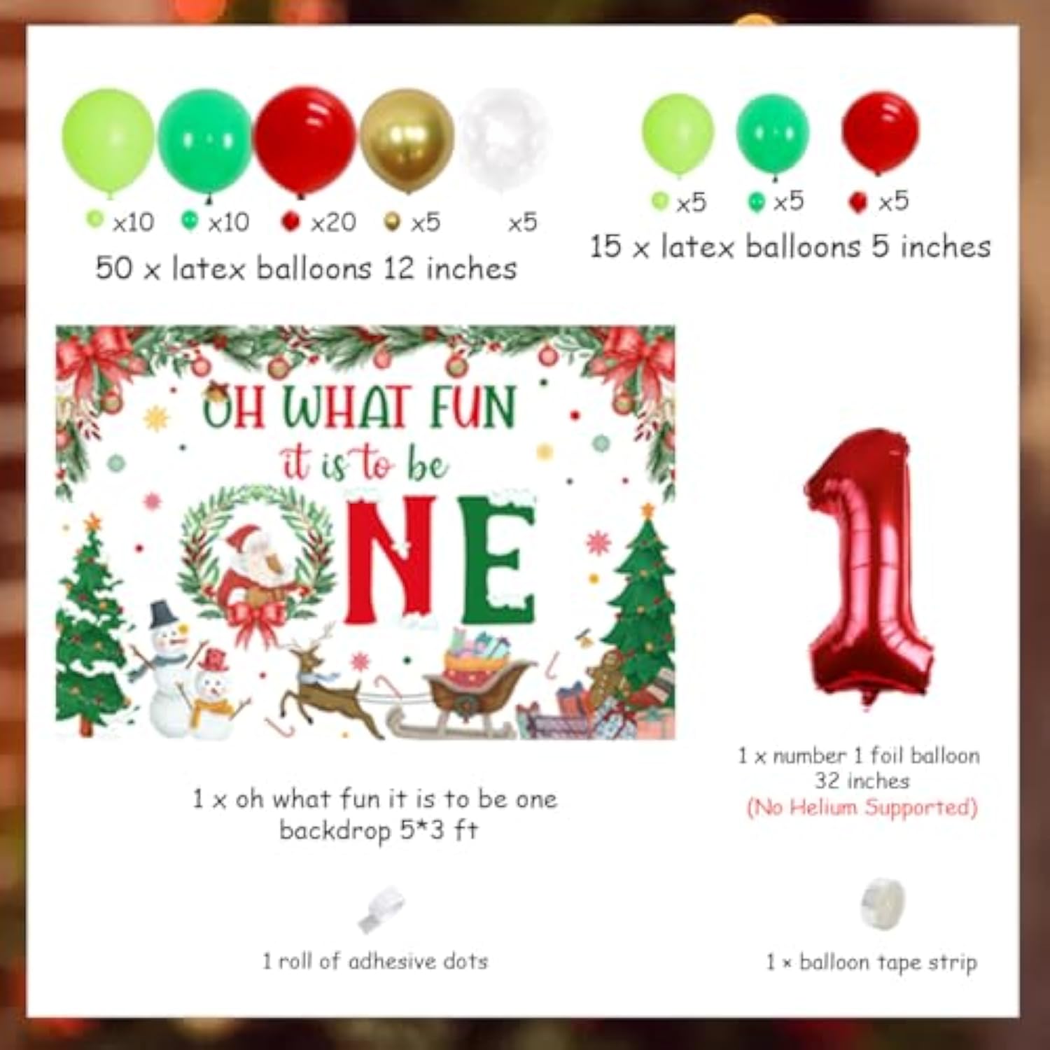 Christmas First Birthday Party Decorations, Xmas Balloon Garland Arch Kit With Oh What Fun It Is To Be One Backdrop For Boys Or Girls Winter Holiday 1St Birthday Party Supplies