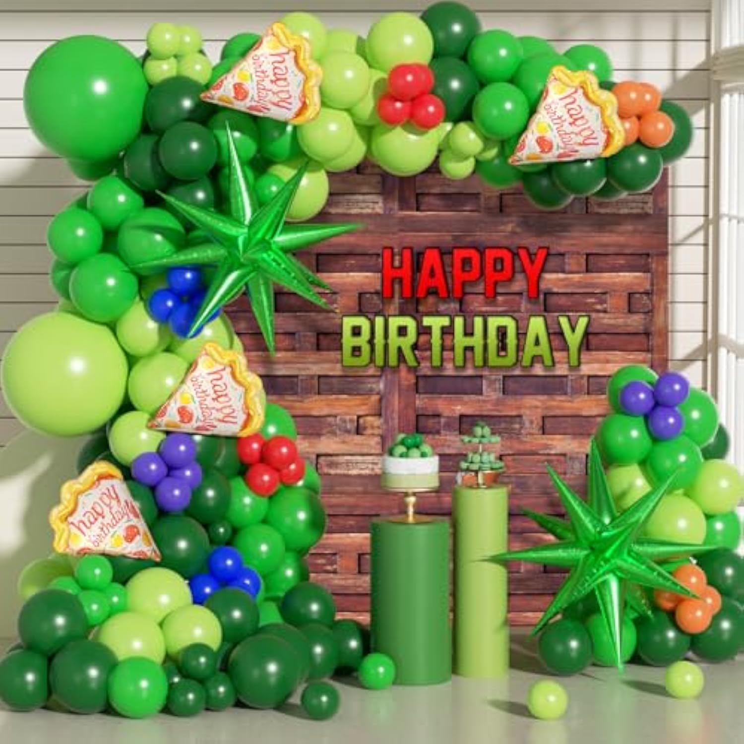 Green Balloon Arch Garland Kit With Green Red Orange Blue Foil Balloons For Baby Shower Birthday Party Decorations