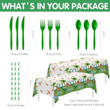 Dinosaur 2Nd Birthday Party Supplies For Boy - Dinosaur Theme Dino Two Rex Birthday Decorations Tableware, Disposable Paper Plate, Cup, Napkin, Tablecloth, Cutlery | 24 Guest