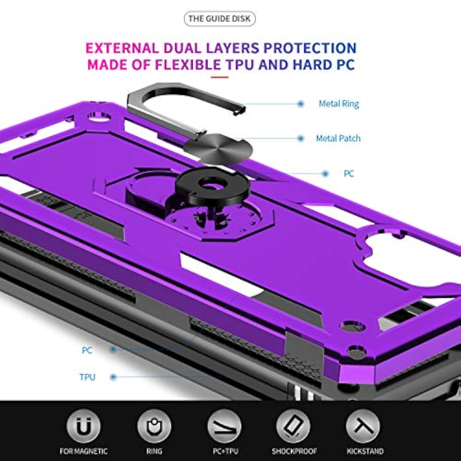 Phone Case For Samsung Galaxy A32 5G, Samsung A32 Case With [2 Pack] Tempered Glass Screen Protectors, [-Grade] Ring Holder Kickstand Case For Samsung A32 5G (Not Fit 4G), Purple