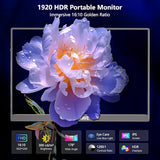 Portable Monitor 16" 1920X1200P 16:10 Ips Travel Monitor For Laptop With Built-In Stand, 100% Srgb Control Usb-C Hdmi,Hdr Freesync Display, Plug&Play For Phone Ps5 Switch(Black)