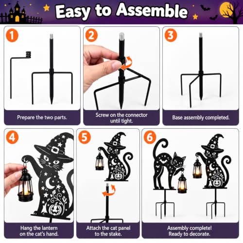 Solar Halloween Black Cat Pumpkin Moon Garden Stake Light
