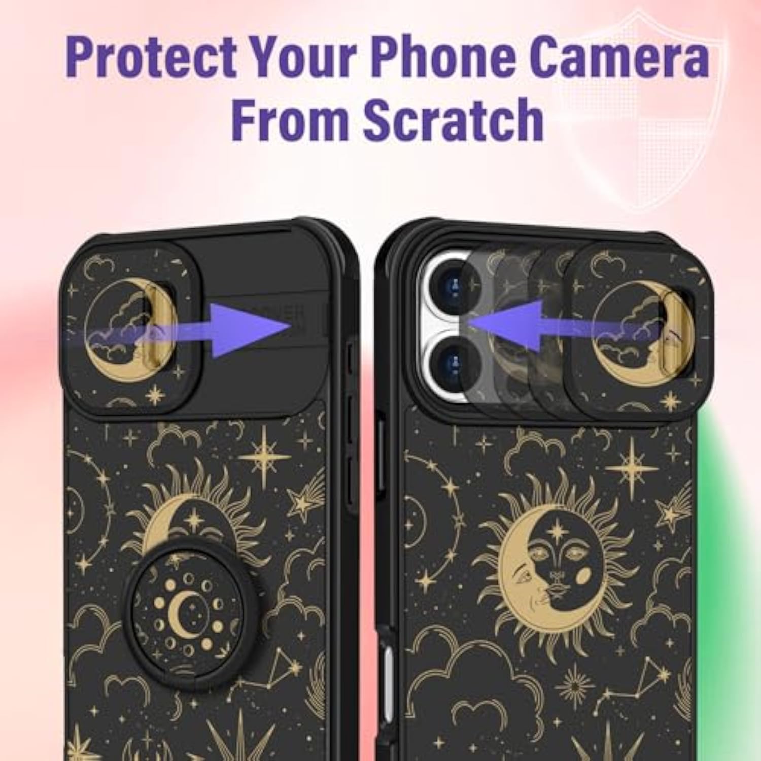 For Iphone 16 Pro Max Case - Women Girls Cute Phone Cover Girly Pretty Aesthetic Stars Sun Moon Unique Design With Camera Cover And Ring Stand Funda For Apple 16 Pro Max