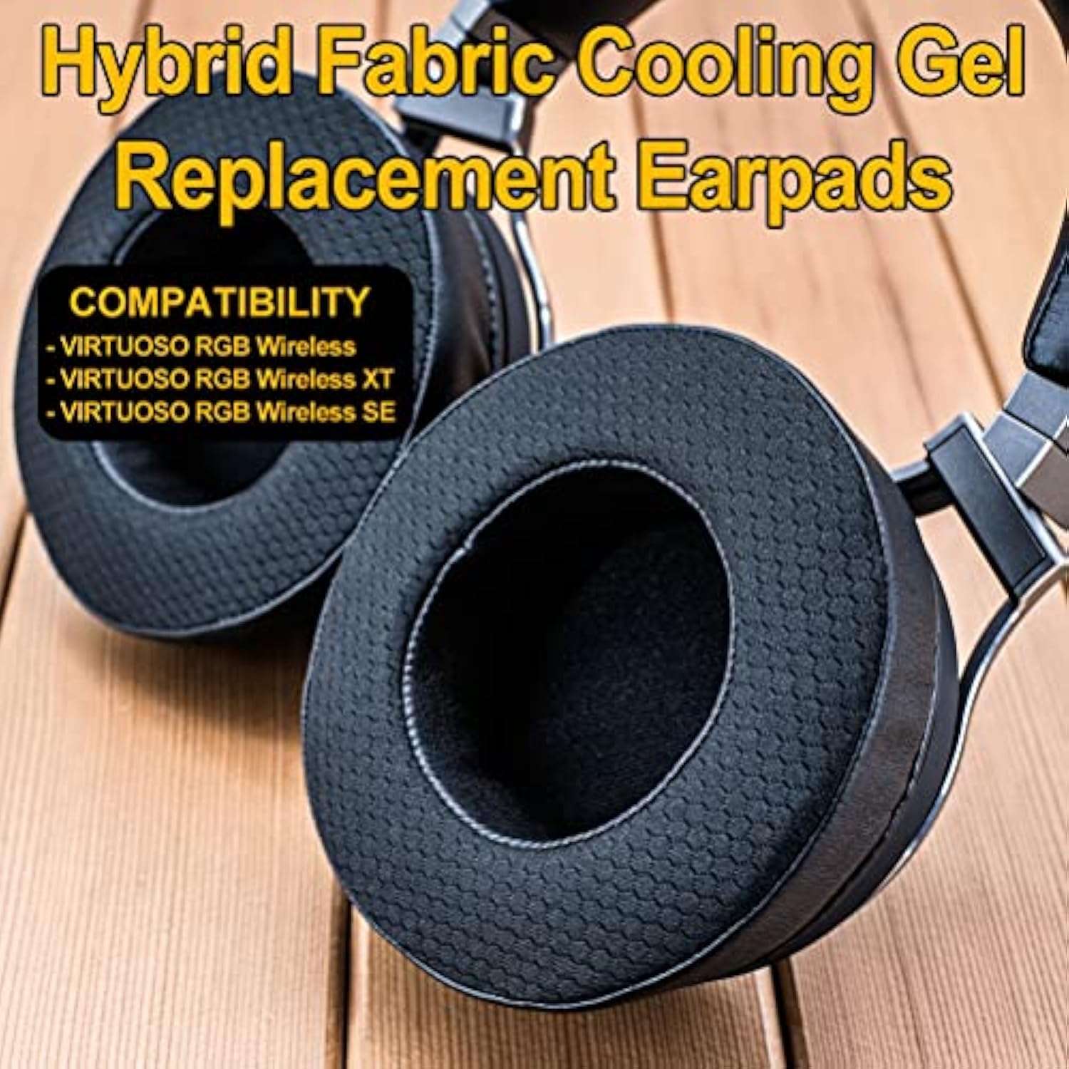 Virtuoso Xt Cooling Gel Earpads - Compatible With Virtuoso Rgb Wireless Se Headset, Hybrid Fabric Thicker Cooling Gel Replacement Earpads (Black Fabric)