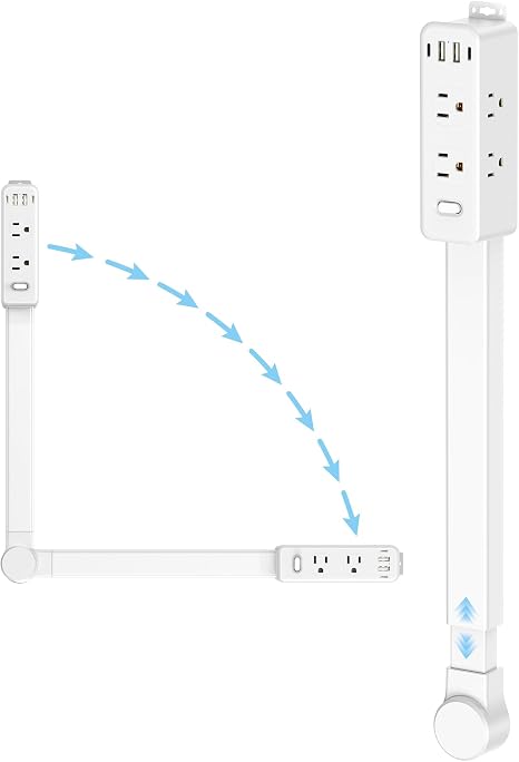 Outlet Extender Power Strip 6 Outlets 4 USB Ports Adjustable 22-34 Inch Rotating 180°