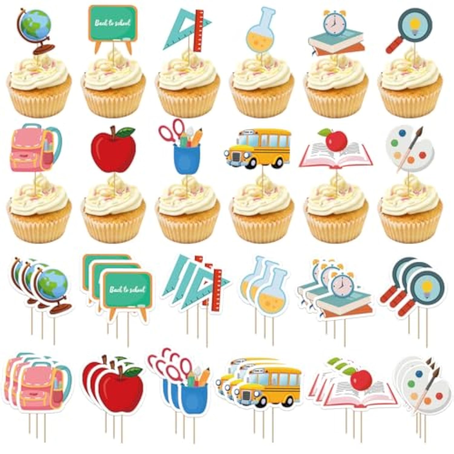 36Pcs Back To School Teacher Cupcake Toppers, Creative And Easy To Operate Decorations Cupcake Picks Book, School Safe Cupcakes & Teacher Cupcake Toppers Applicable For Opening Ceremony
