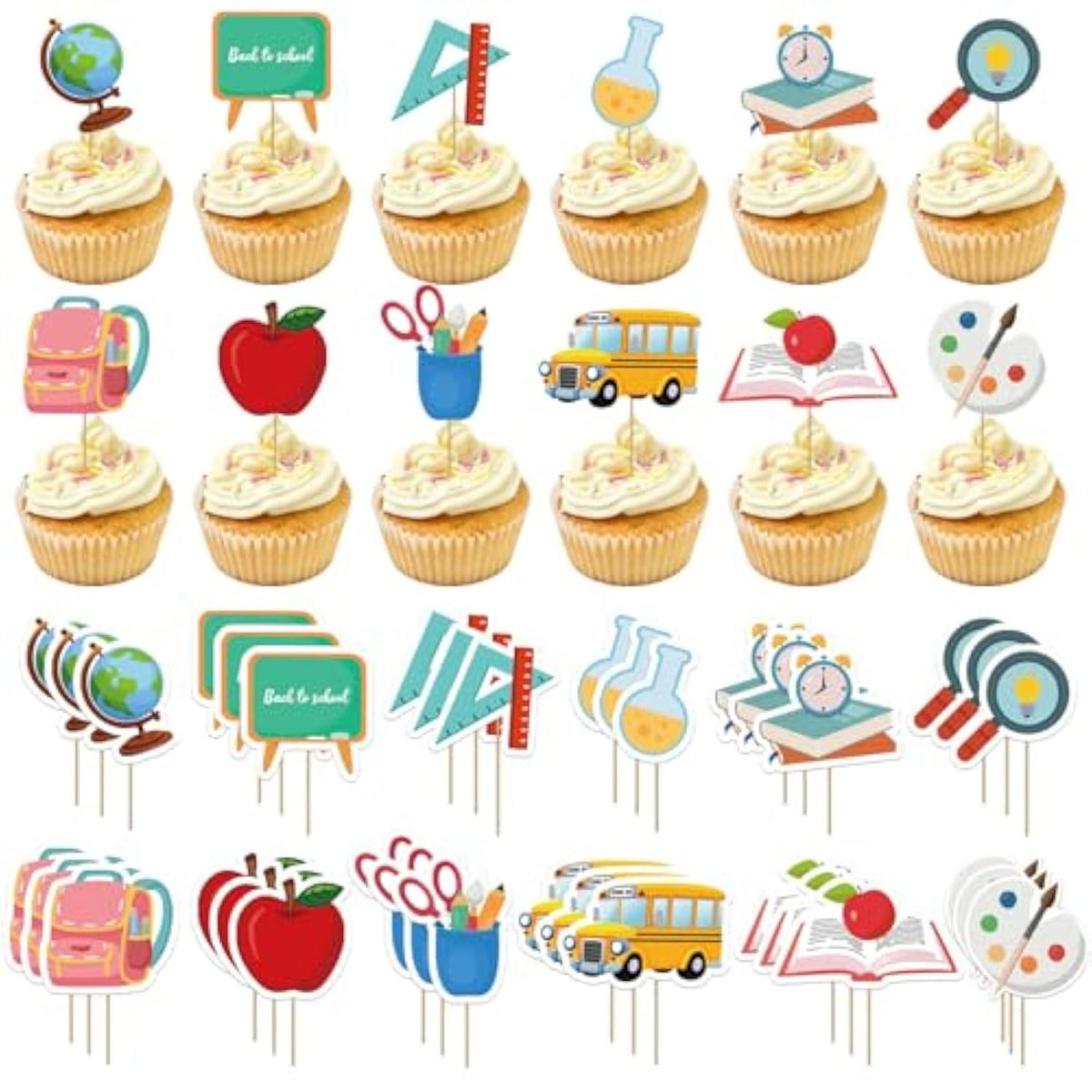 36Pcs Back To School Teacher Cupcake Toppers, Creative And Easy To Operate Decorations Cupcake Picks Book, School Safe Cupcakes & Teacher Cupcake Toppers Applicable For Opening Ceremony