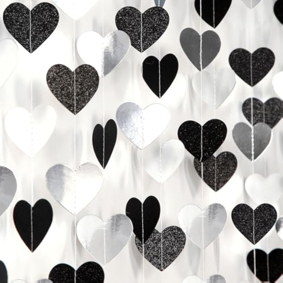Black White Silver Heart Garland – 52ft Party & Event Hanging Décor