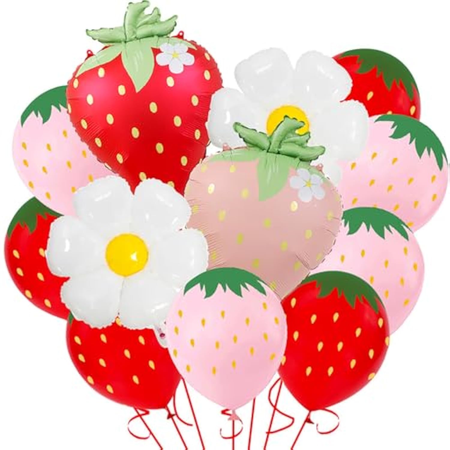 12Pcs Strawberry Balloons Decorations Daisy Berry Latex Foil Balloon Fruit Strawberry Themed Supplies Party Birthday Decorations