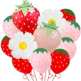 12Pcs Strawberry Balloons Decorations Daisy Berry Latex Foil Balloon Fruit Strawberry Themed Supplies Party Birthday Decorations