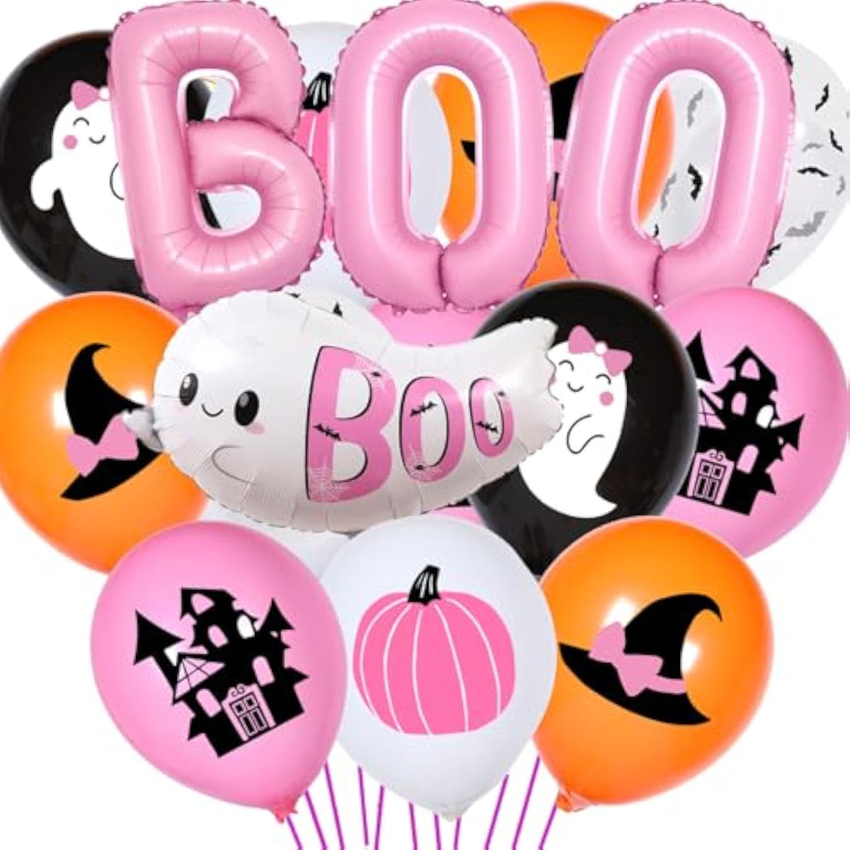 50pcs Halloween Pink Balloons Set Boo Foil Ghost Latex Balloons Party Birthday Decorations