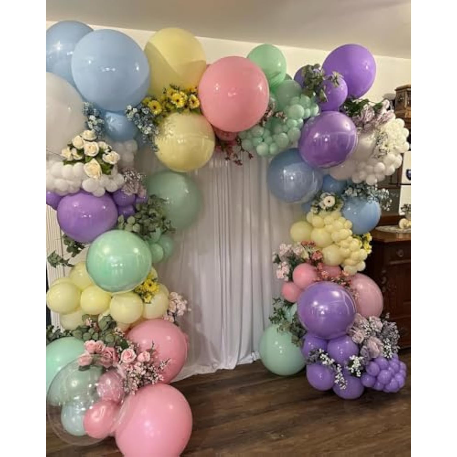 Pastel Balloon Garland Arch Kit Double Stuffed Pearl Macaron Pink Blue Yellow Green Purple Balloons For Baby Shower Wildflower Birthday Wedding Spring Flower Easter Party Decorations