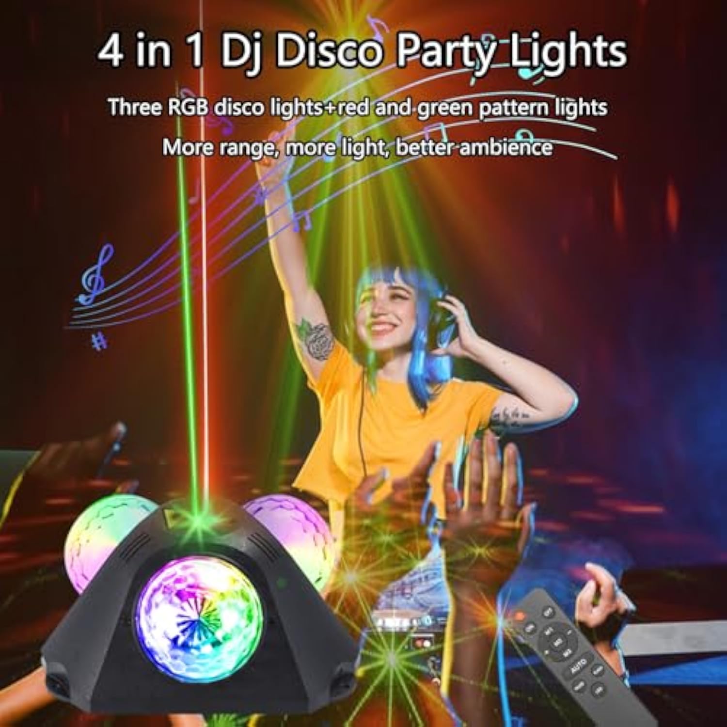 Dj Party Lights Disco Ball Light,Sound Activated Disco Lights+Red And Green Pattern Lamp Strobe Lighting For Home Club Karaoke Christmas Halloween Birthday Wedding Dancing