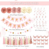 Pink Birthday Party Decorations, Dusty Pink Sand Confetti Rose Gold Balloons Happy Birthday Banner Fringe Curtains Butterfly Hanging Swirls Circle Dots Tassels Pompoms For Women Girls Party Supplies