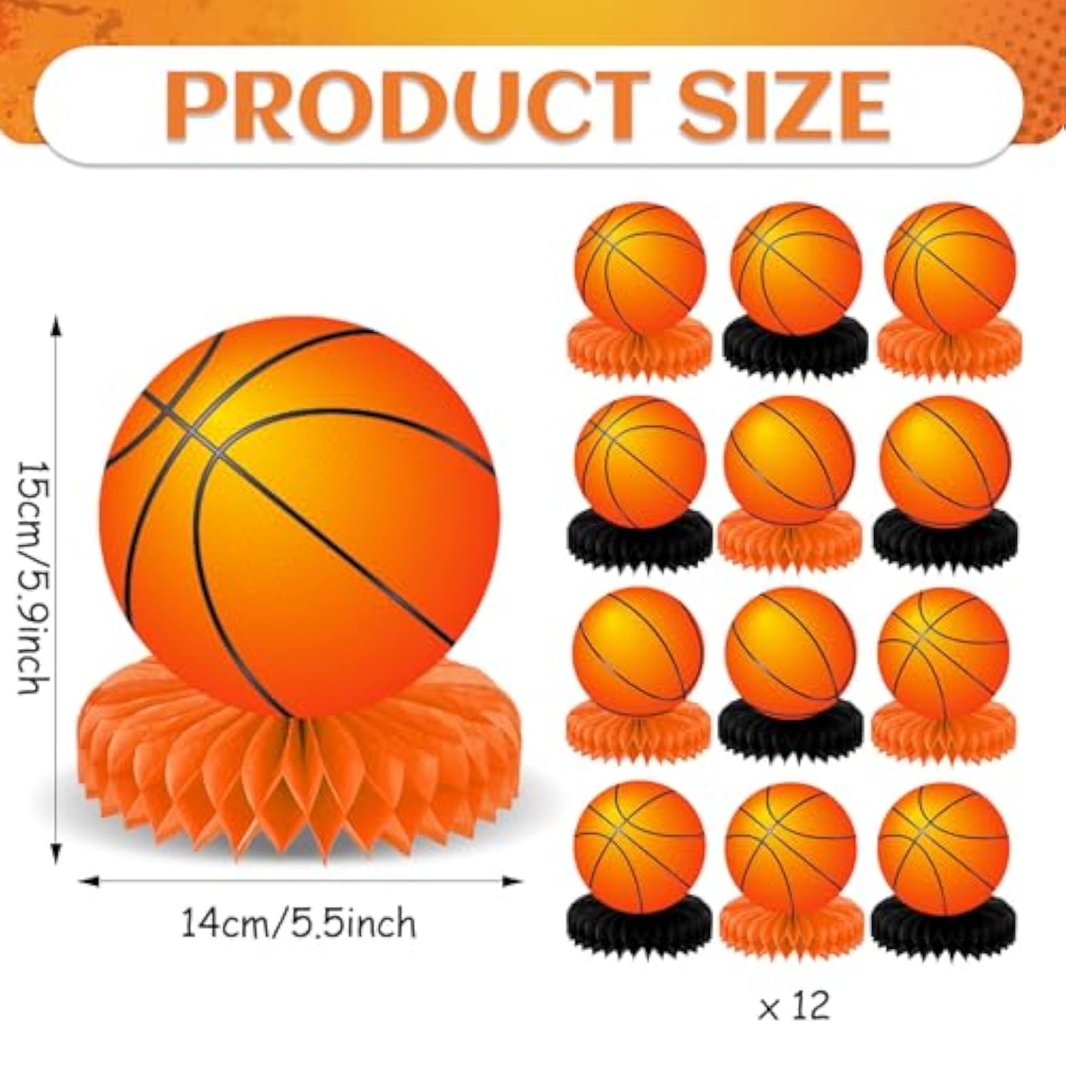 12Pcs Basketball Honeycomb Centerpiece Basketball Birthday Party Decoration Basketball Themed Party Table Toppers Basketball Party Table Centerpieces For Boy Sport Baby Shower Party Supplies