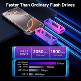 Flash Drive 2Tb, Up To 2050Mb/S Usb 3.2 Gen2×2, With Usb A + Type C, 2-In-1 Usb Memory Stick Thumb Drive For Iphone/Android/Windows/Macpc/Laptops, Ff958