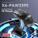 X6 Lightweight Wireless Gaming Mouse With Rgb Backlight Charging Base,Tri-Mode Wired/2.4Ghz/Bt5.2,26K Dpi, Paw3395 Optical Sensor,Huano Switch,5Programmable Buttons,Pc/Mac(Black+Sticker)