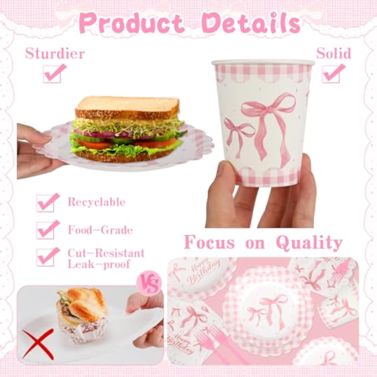 192Pcs Pink Bow Party Supplies,Coquette Birthday Decorations, Include Plates Napkins Cups Cake Top Banner Tablecloth Balloons Bow Theme Tableware For Girls Birthday Party Decor,Serve 24