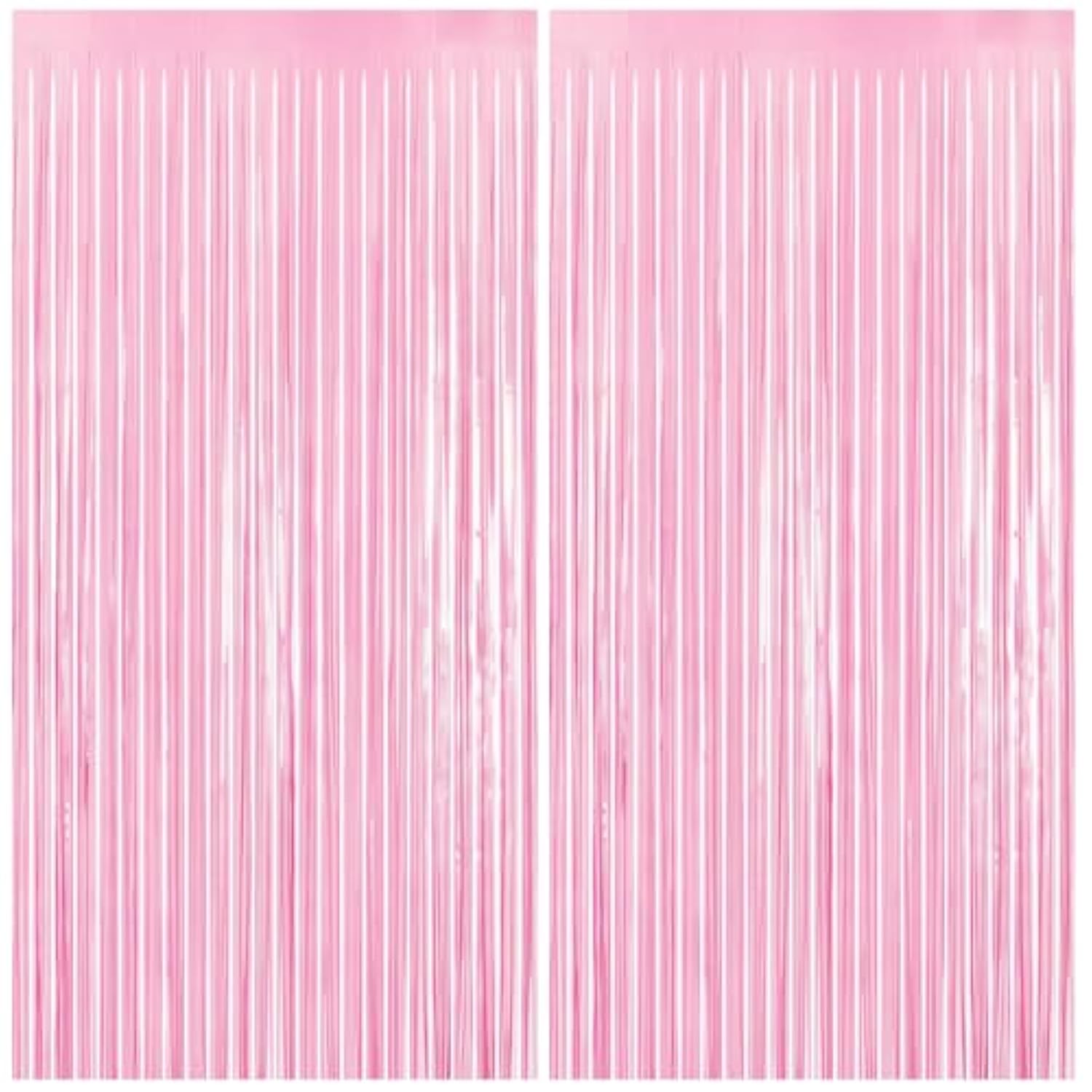 Thicken Pastel Pink Streamers - 2 Pack 3.3X6.6 Ft - Pink Tinsel Foil Fringe Backdrop Curtains For Valentines Day/Galentines Day/Baby Shower/Birthday Party Decorations