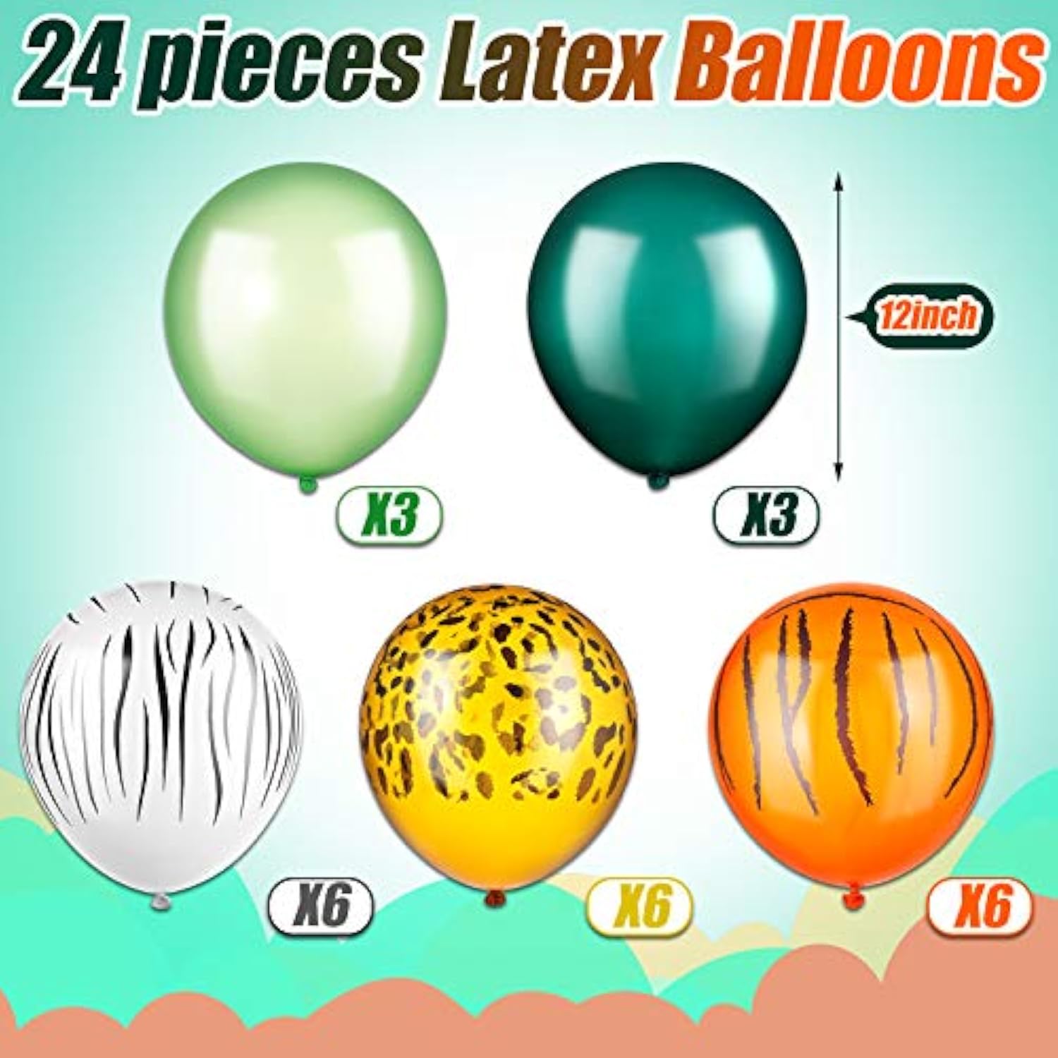 24 Pieces Jungle Balloons 12 Inch Animal Print Balloons Safari Theme Party Decorations Jungle Theme Party Supplies(Animal Print Style,Fresh Color)