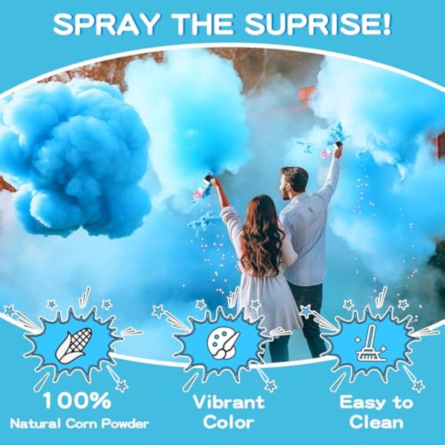 Gender Reveal Fire Extinguisher, 2 Pack Baby Boy Gender Reveal Ideas Party Decor, Biodegragable Gender Reveal Party Supllies (Medium)