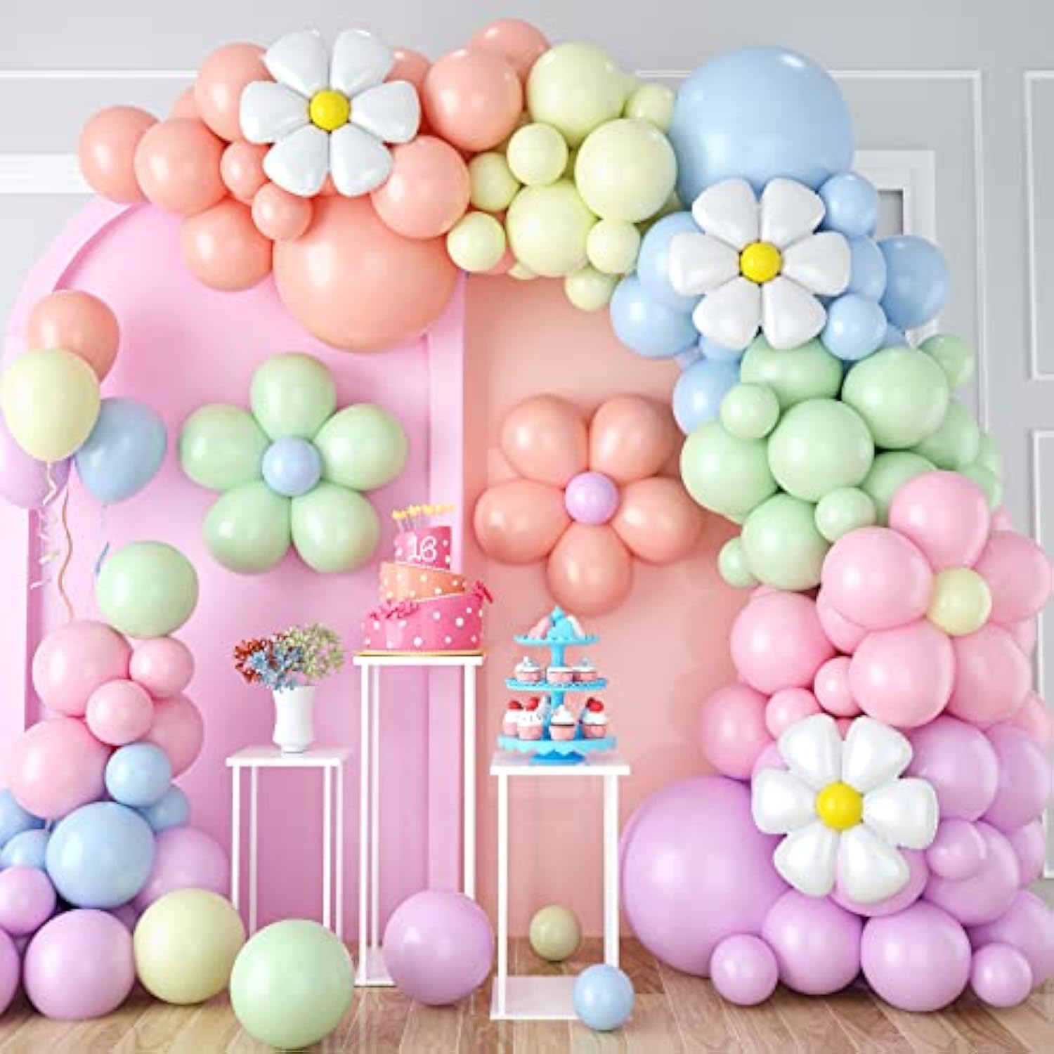 Daisy Balloon Garland Kit: Retro Boho Macaron Pastel Party Decor
