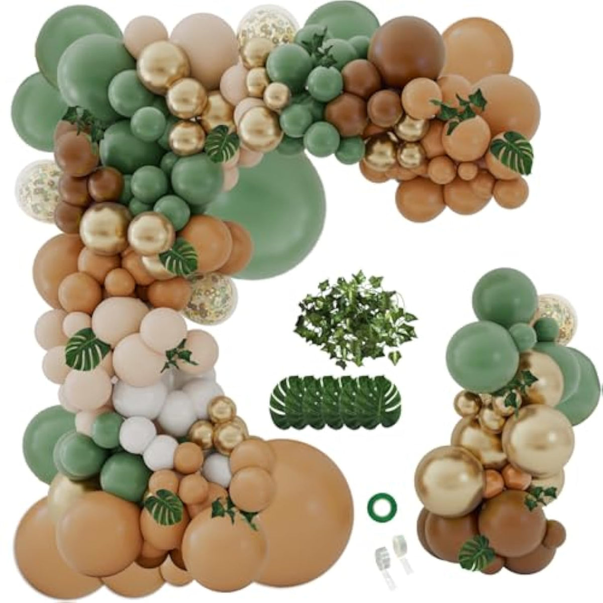 142PCS Sage Green & Brown Balloon Arch Kit for Jungle, Safari, Woodland Decor