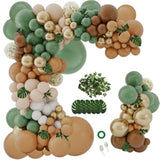 142PCS Sage Green & Brown Balloon Arch Kit for Jungle, Safari, Woodland Decor
