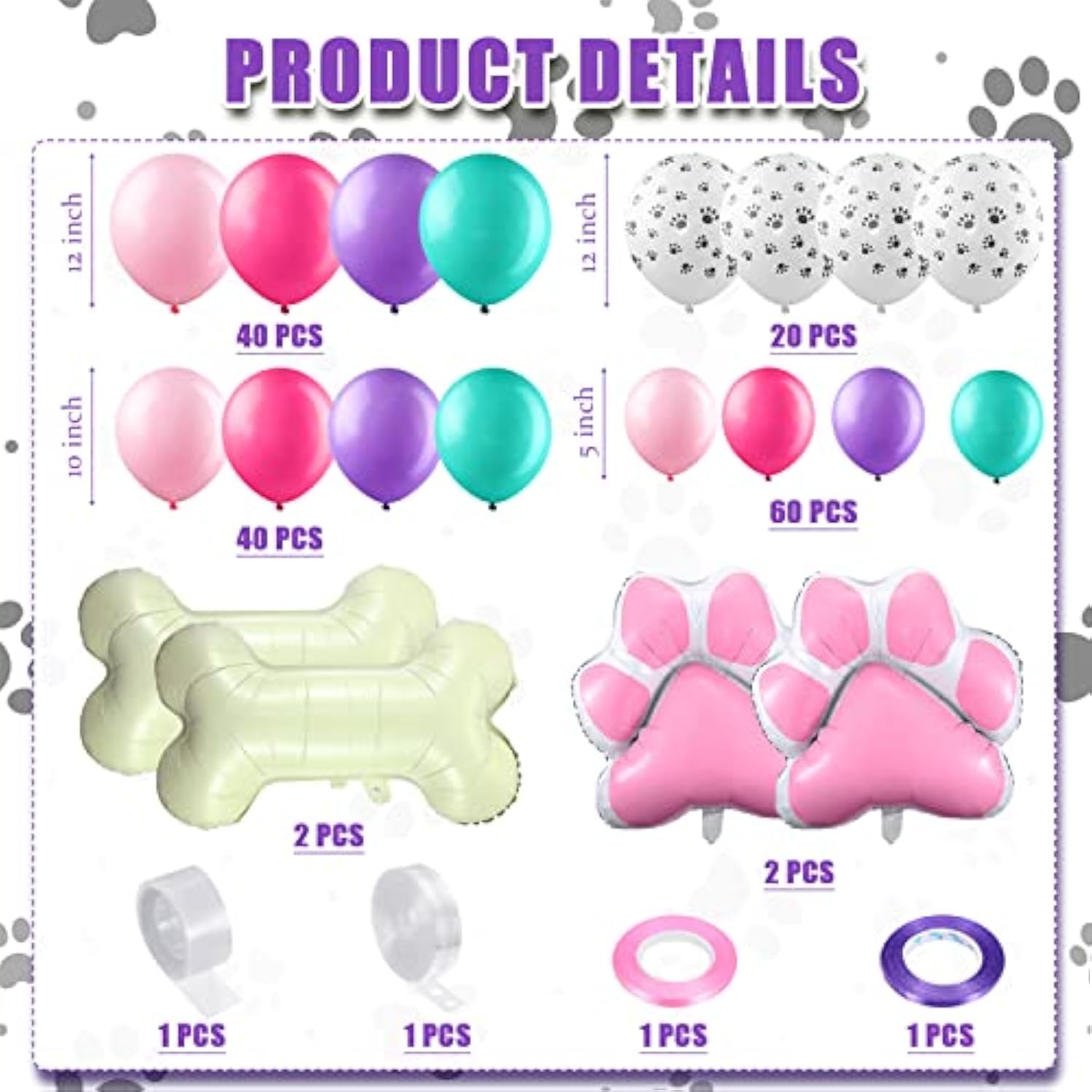 164 Pcs Dog Paw Printed Balloons Garland Arch Kit Cartoon Latex Bone And Pink Paw Aluminum Foil Balloons For Puppy Themed Birthday Party Decorations